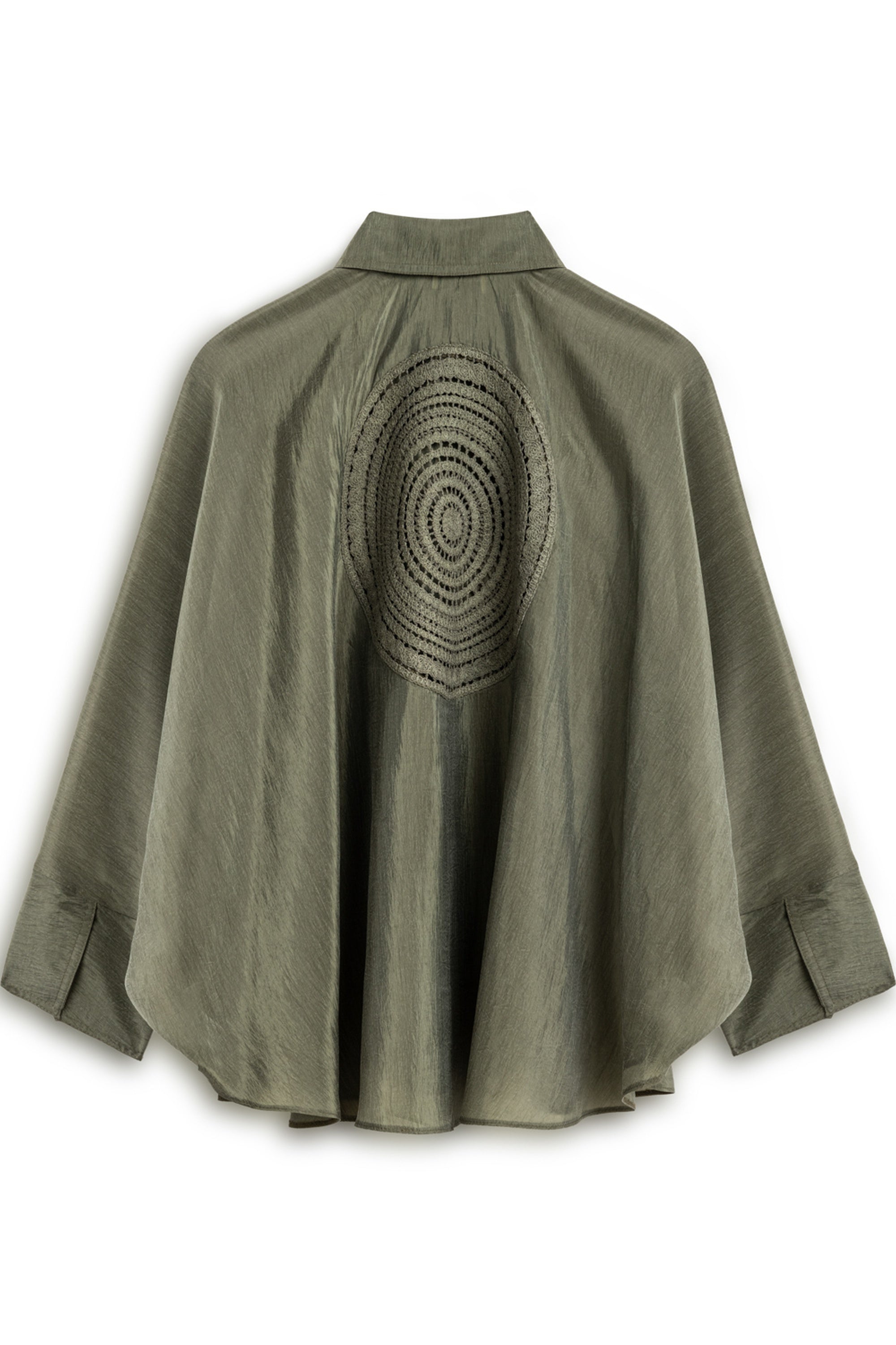 Khaki Embroidered Flowy Shirt