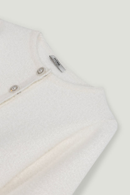 Cropped Pearl-Button Crewneck Cardigan