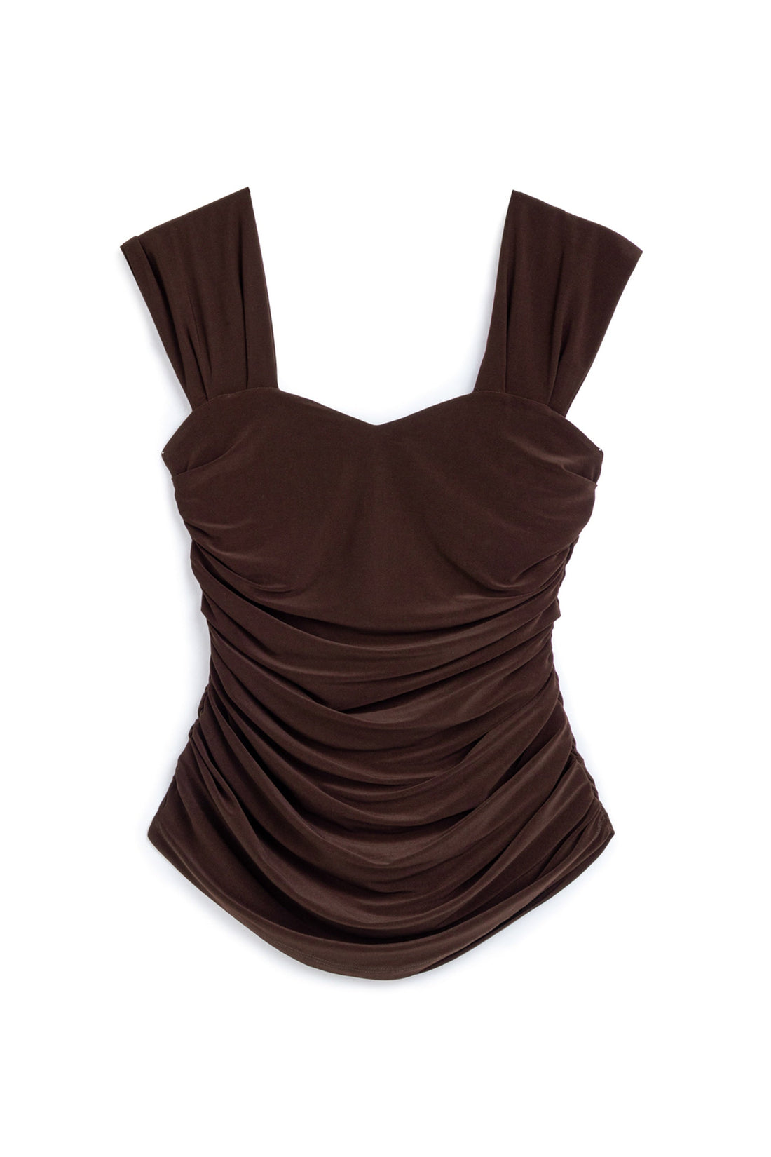 Coffee Thick Strap Draped Detail Blouse