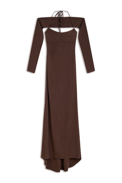 Brown Maxi Dress with Glove Accessory