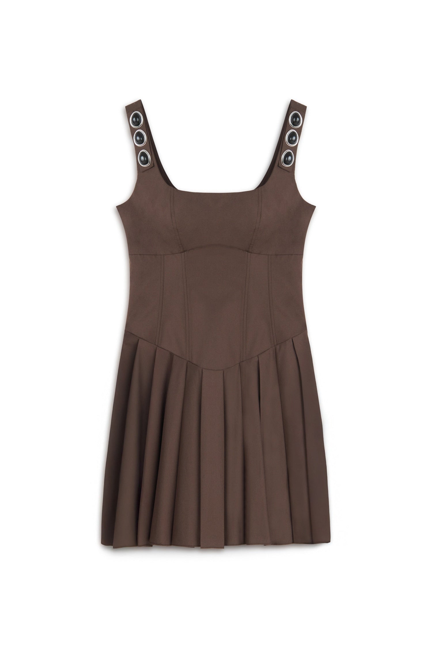 Coffee Accesory Detailed Corset Look Mini Dress