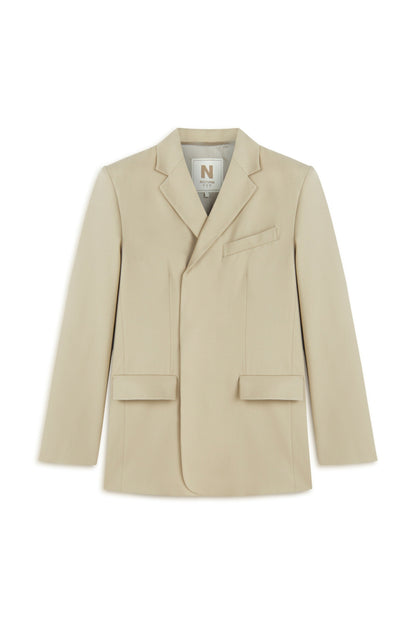 Beige Oversized Padded Blazer Jacket