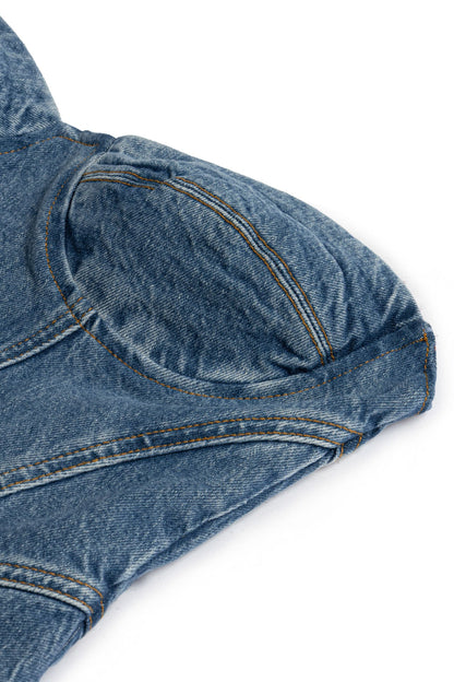 Indigo Sweetheart Neckline Denim Blouse