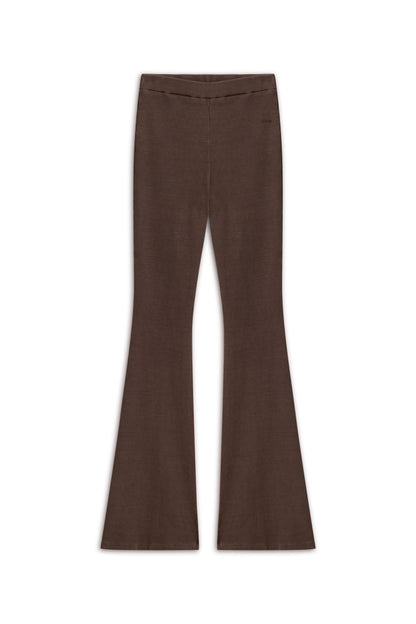 Coffee Ribbed Flared Trousers