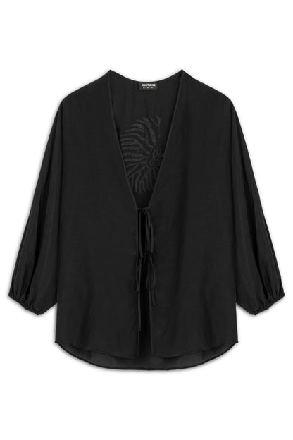 Black Beaded Back Tie-Up Shirt