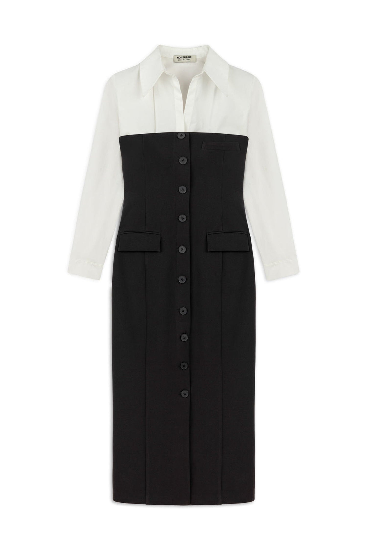 Black and White Shirt Detail Midi Dress