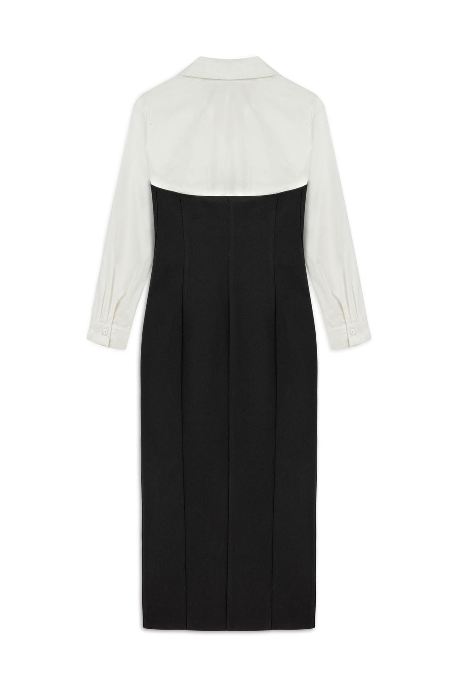 Black and White Shirt Detail Midi Dress
