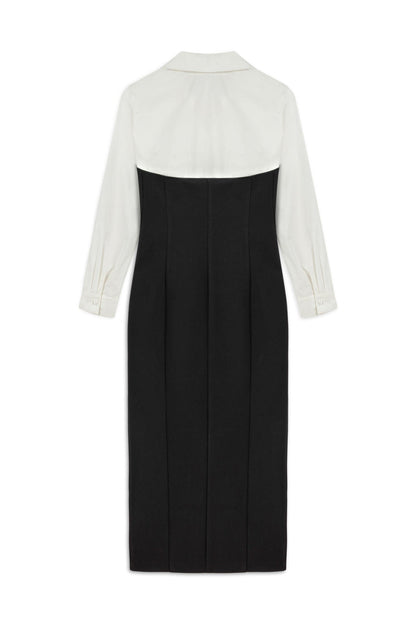 Black and White Shirt Detail Midi Dress