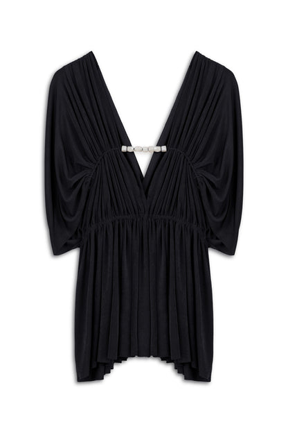 Black V-Neck Beaded Accessory Blouse