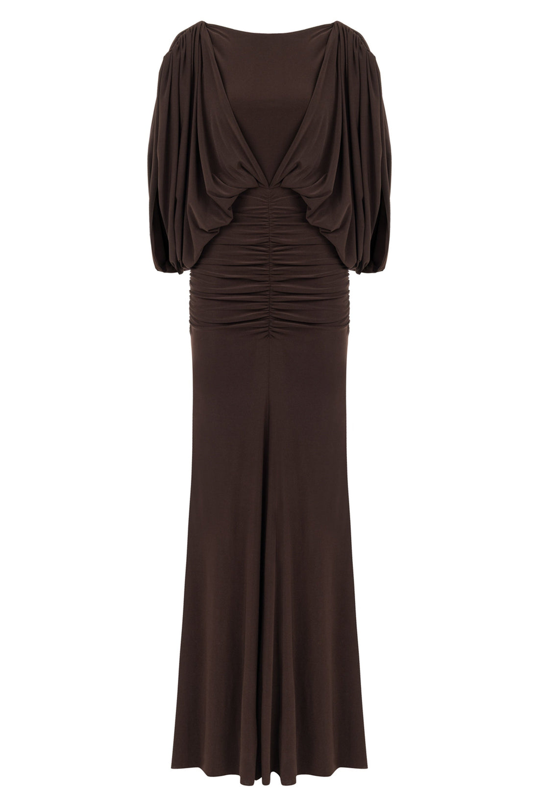 Coffee Boat Neck Draped Maxi Dress
