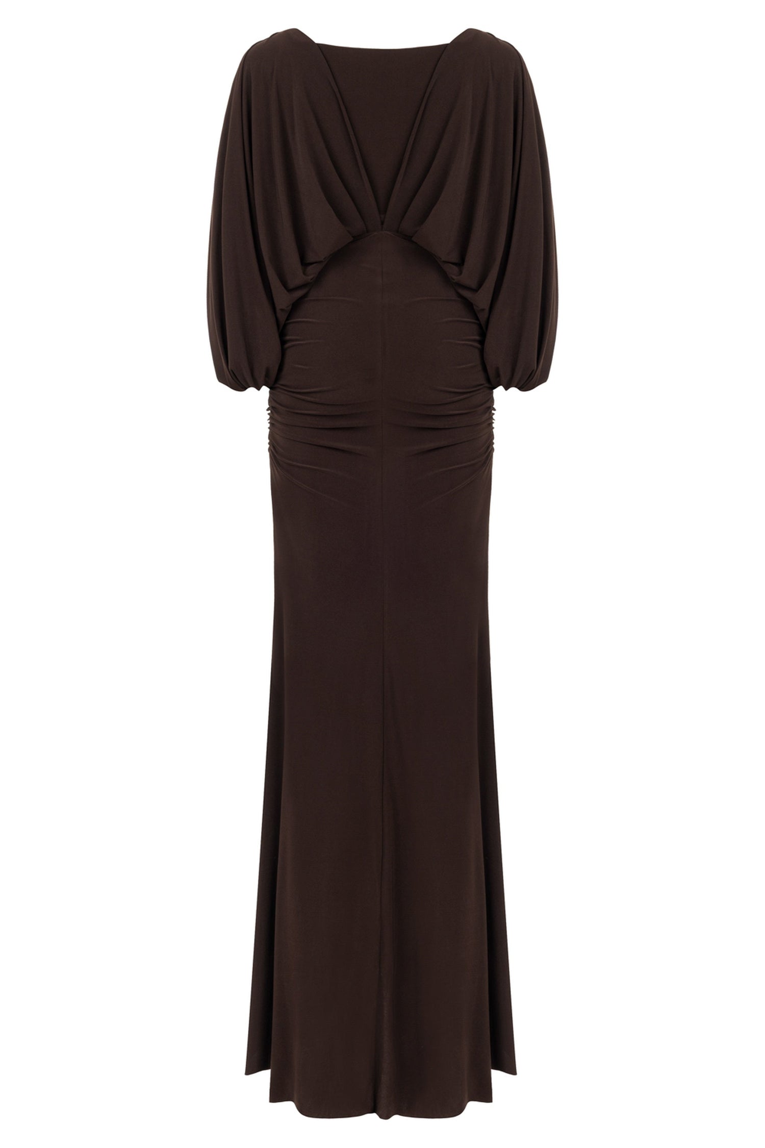 Coffee Boat Neck Draped Maxi Dress