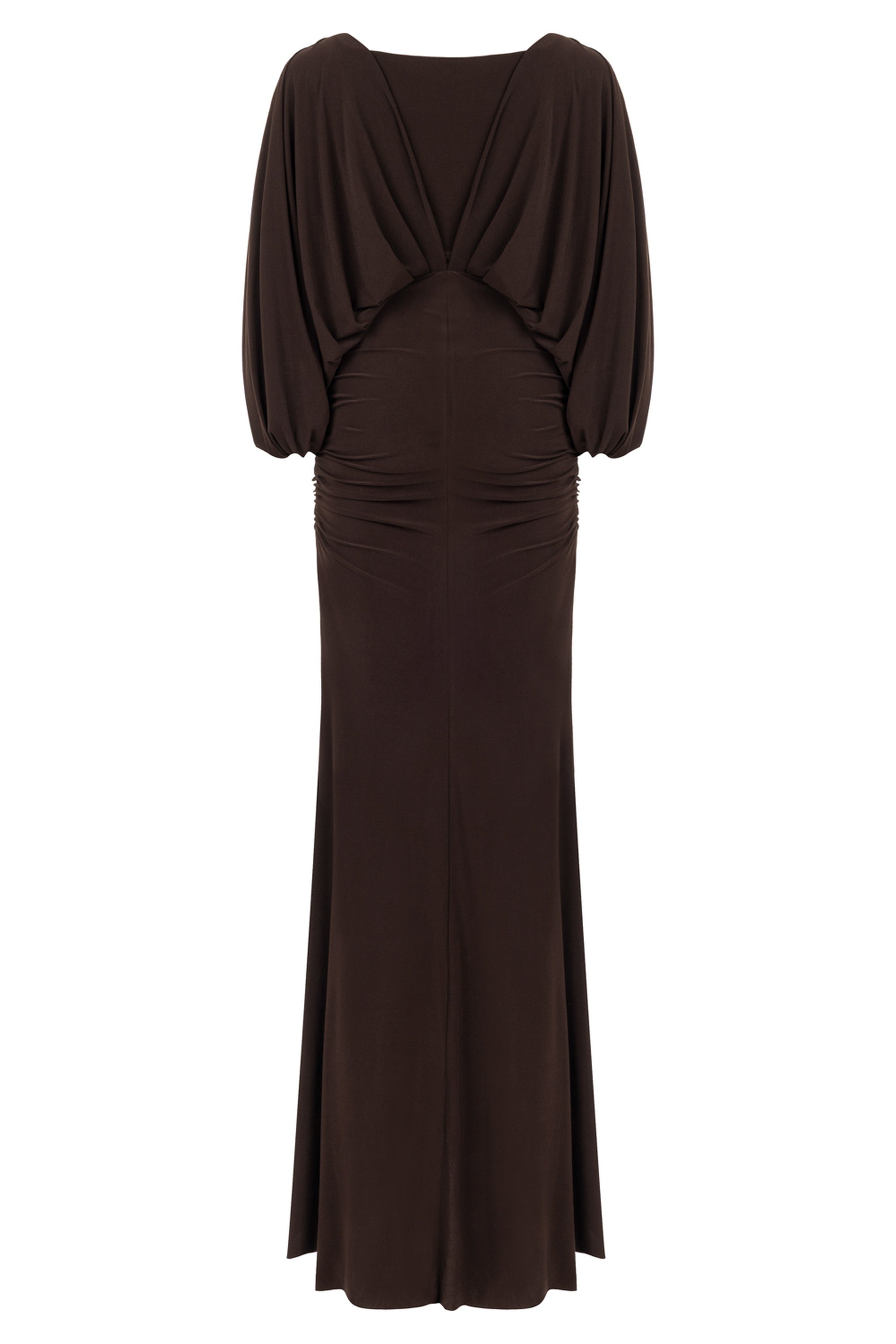 Coffee Boat Neck Draped Maxi Dress