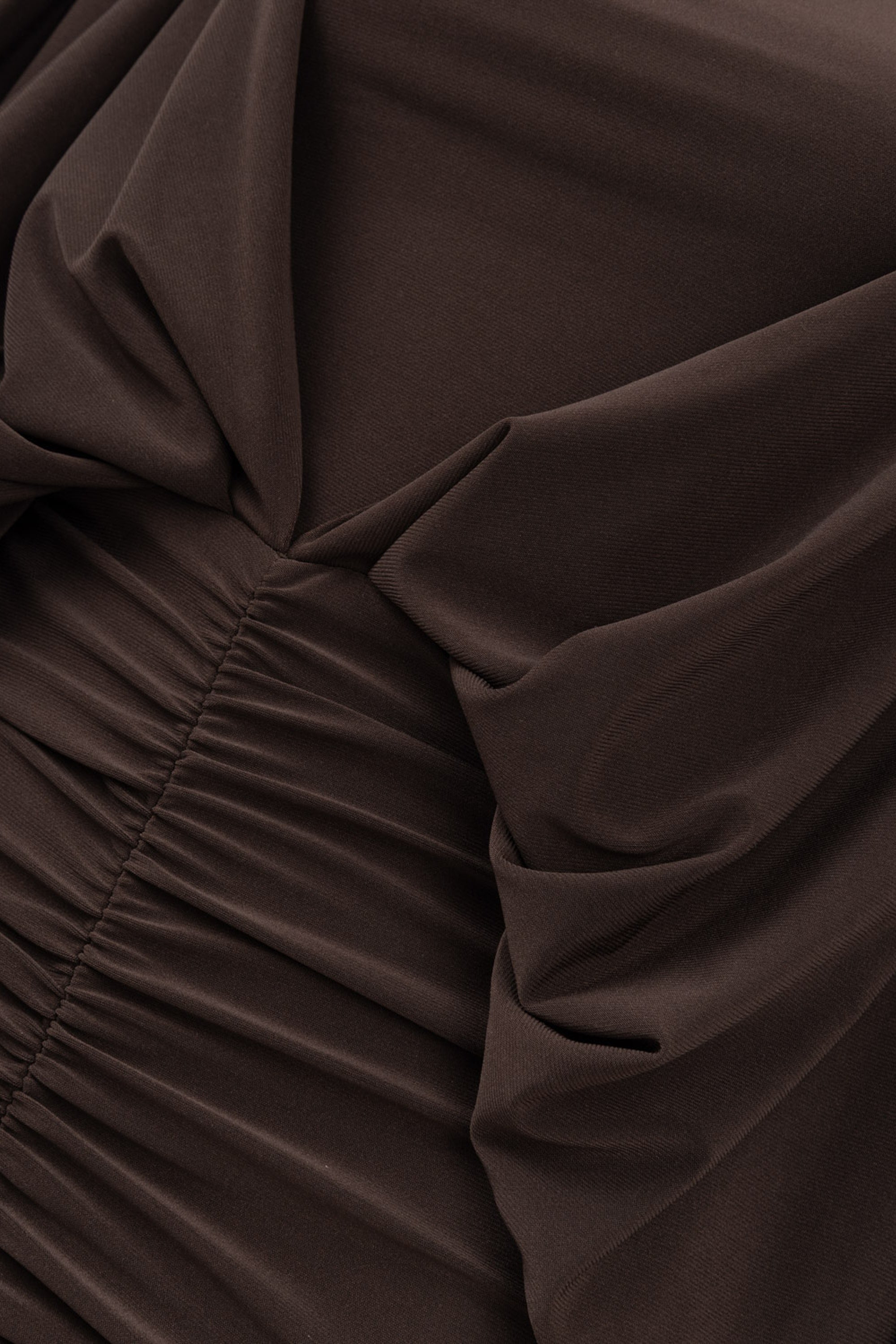 Coffee Boat Neck Draped Maxi Dress