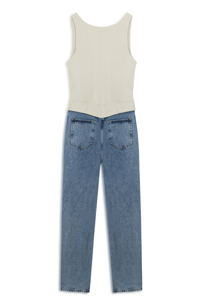 Denim Garnished Jumpsuit