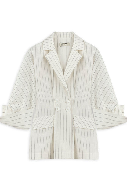 Ecru Striped Linen Blend Jacket