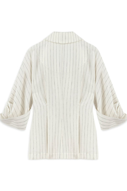 Ecru Striped Linen Blend Jacket