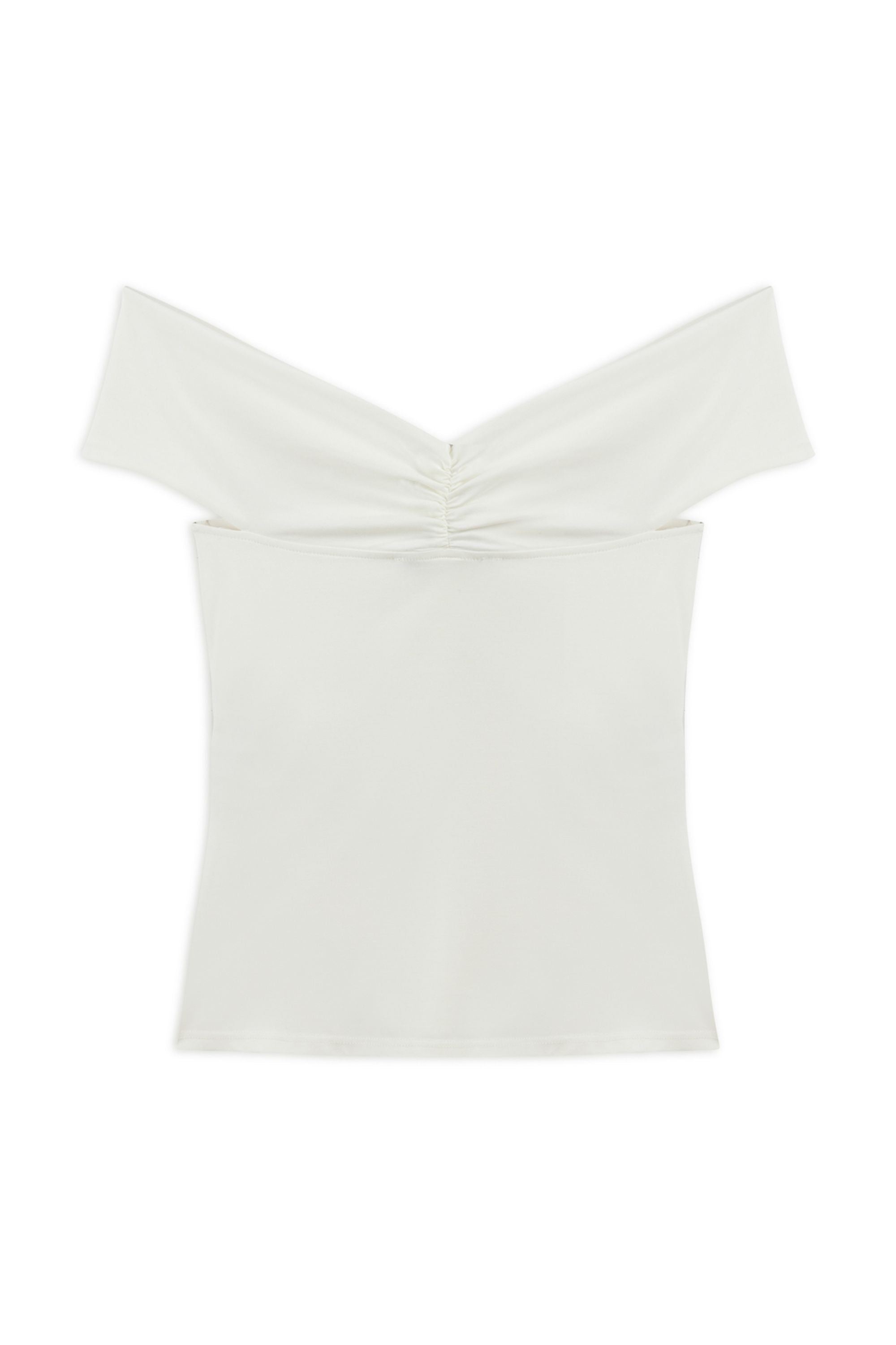 Ecru Twist Detail Open Shoulder Blouse