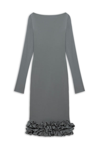 Mink Jersey Maxi Dress with Ruffle Detail
