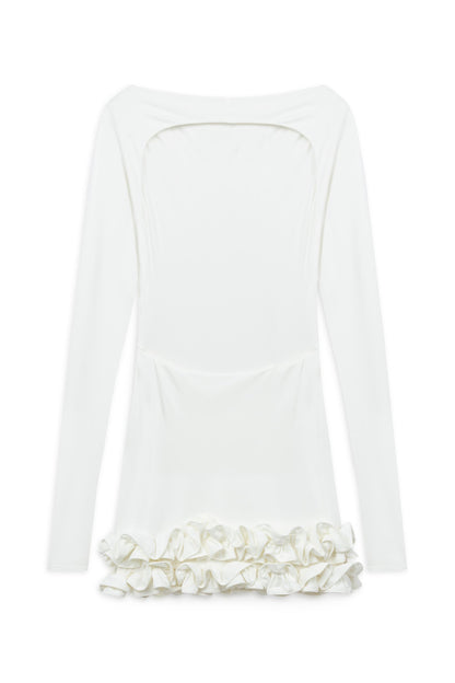 Ecru Frill Detailed Jersey Mini Dress