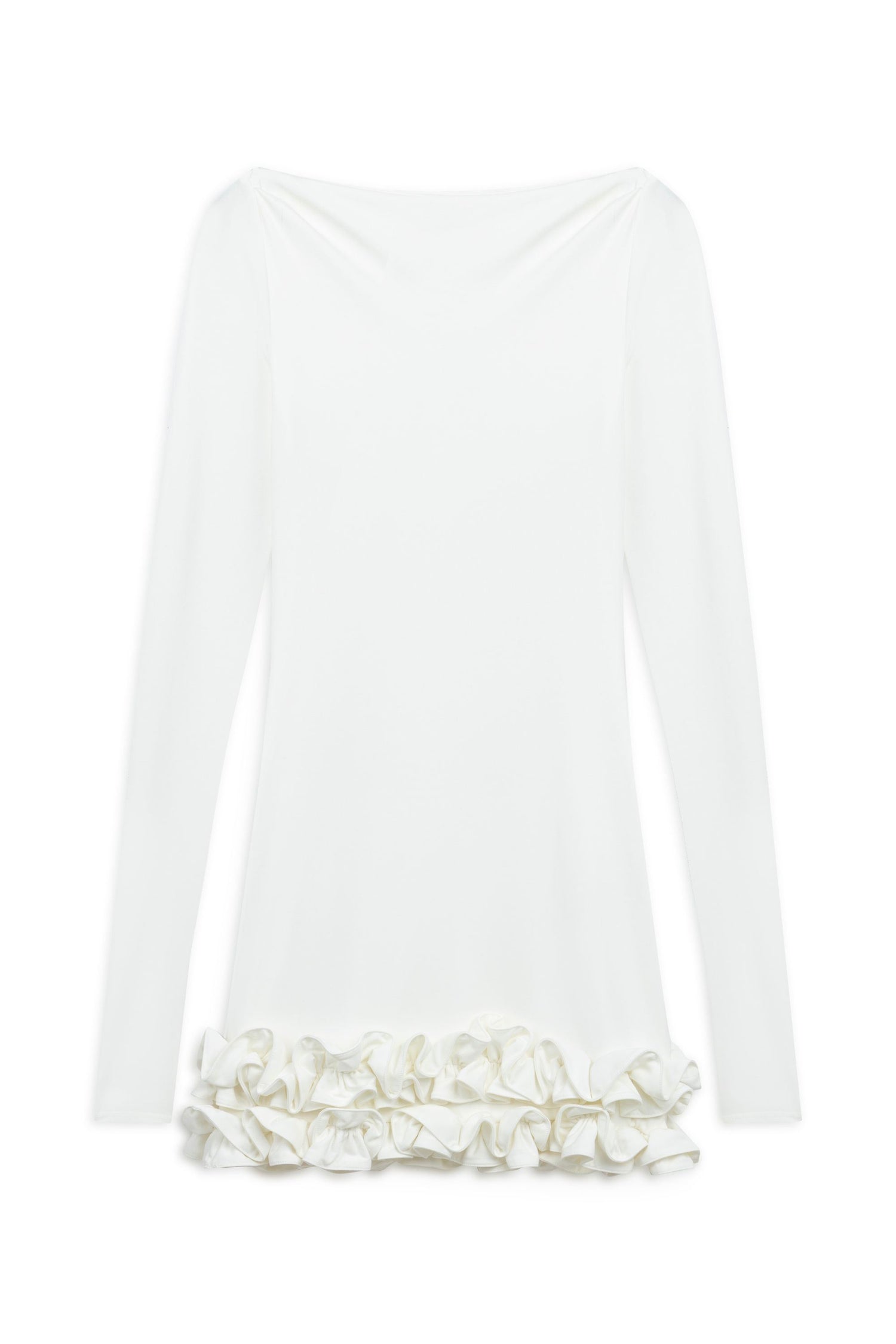 Ecru Frill Detailed Jersey Mini Dress