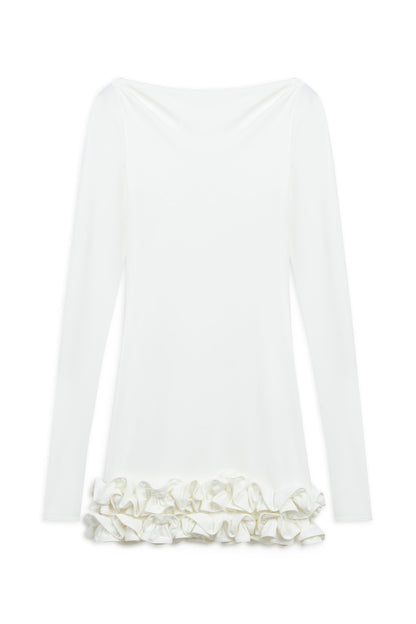 Ecru Frill Detailed Jersey Mini Dress