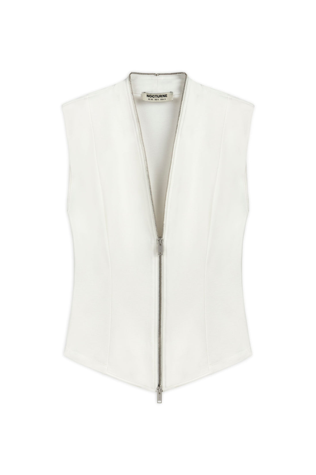 Ecru Zipper Design Woven Blouse