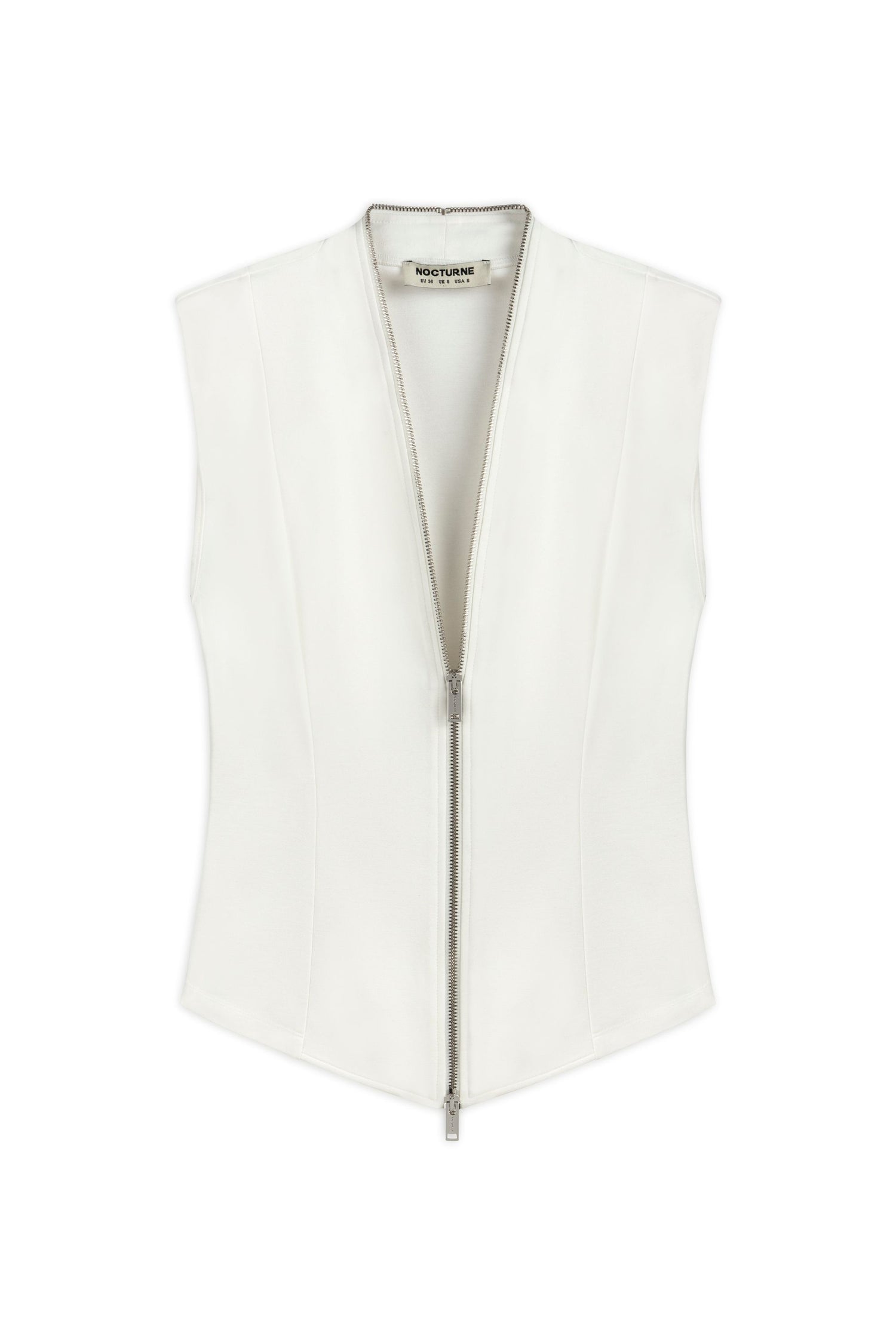 Ecru Zipper Design Woven Blouse