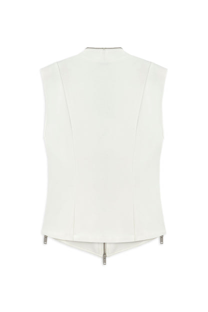 Ecru Zipper Design Woven Blouse
