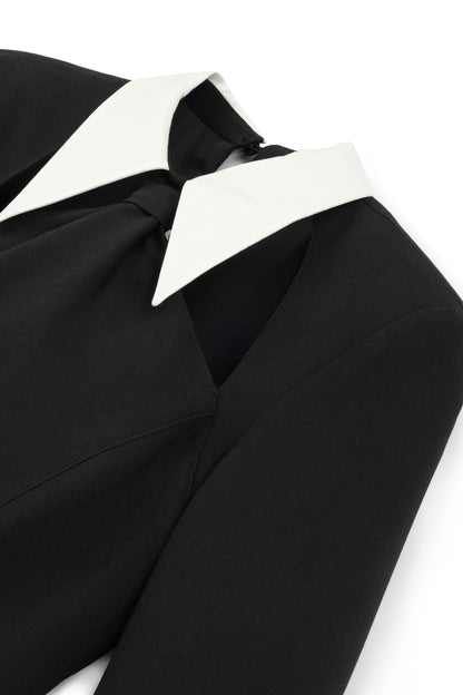 Black and White Tie Collar Mini Dress