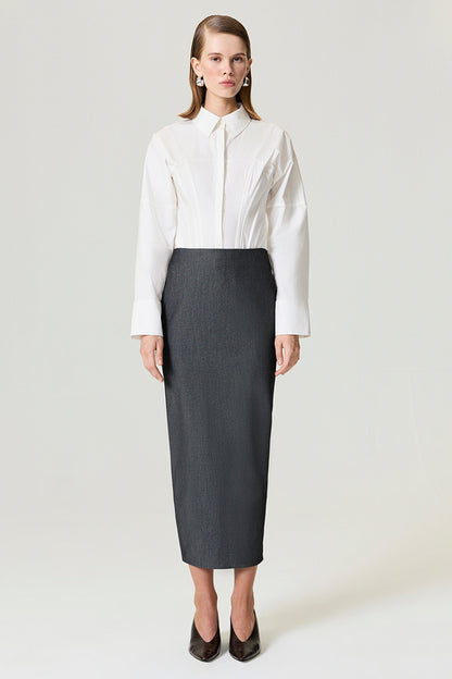 Back Slit Tailored Maxi Skirt