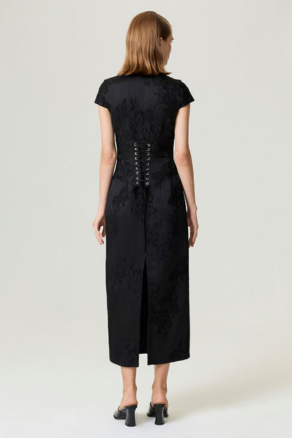 Black Slit Detail Japanese-Inspired Maxi Dress