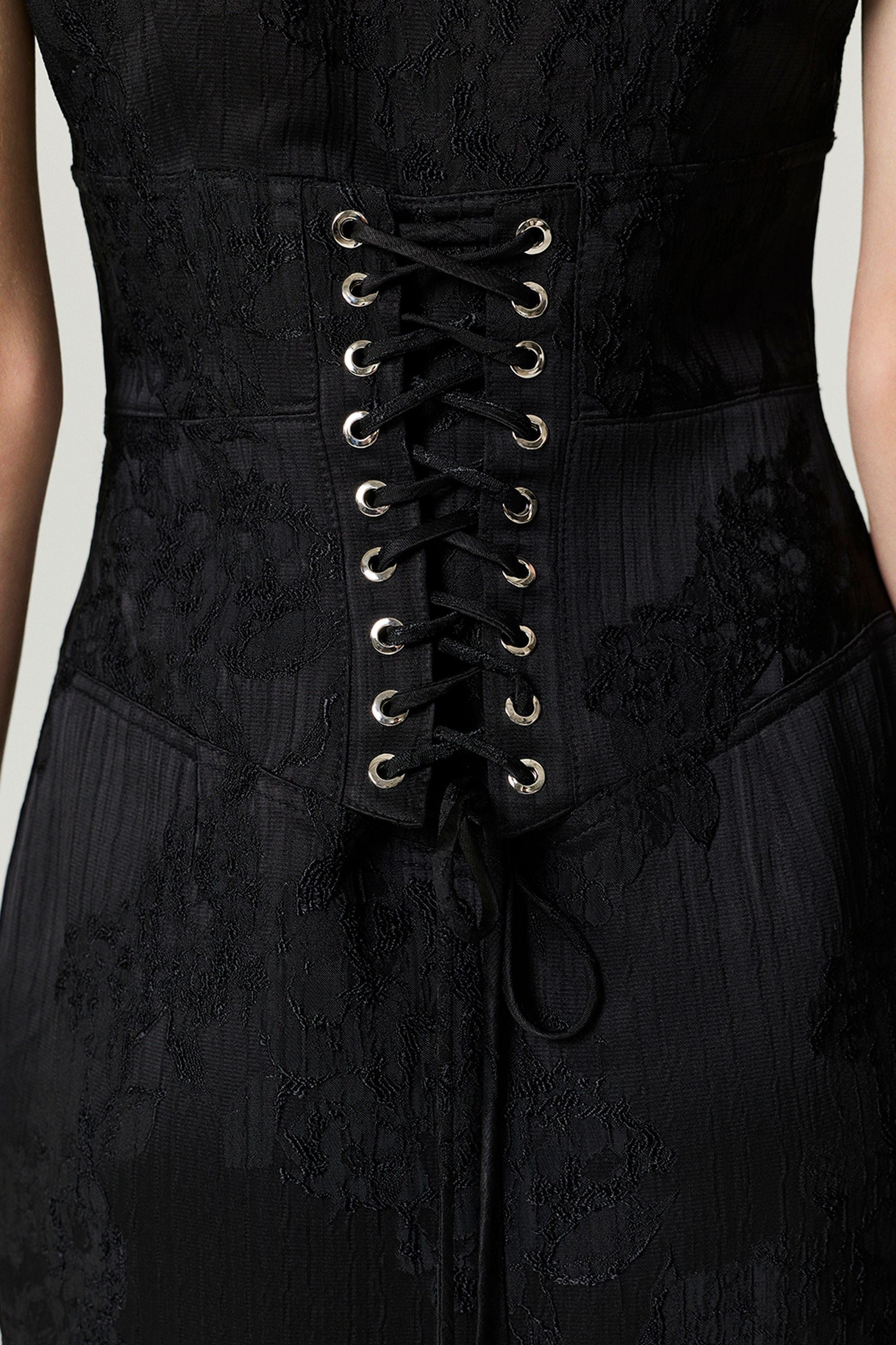 Black Slit Detail Japanese-Inspired Maxi Dress