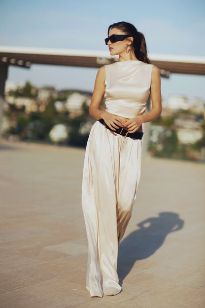 Powder Pink Flowy Wide-Leg Pants