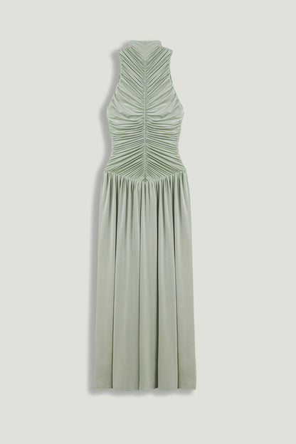 Draped Stand Collar Maxi Dress