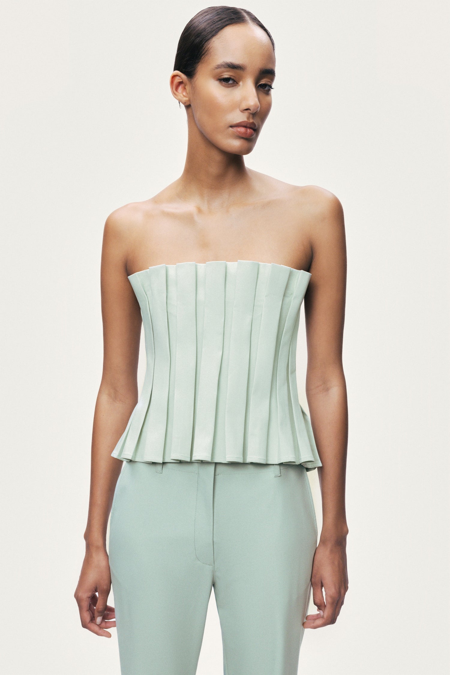 Pleated Strapless Bustier Top
