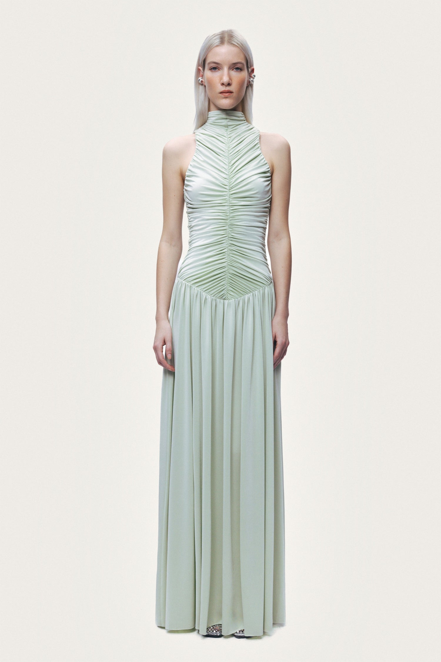 Draped Stand Collar Maxi Dress