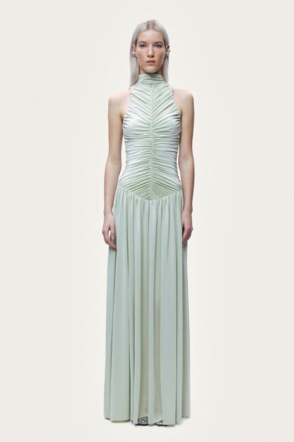Draped Stand Collar Maxi Dress