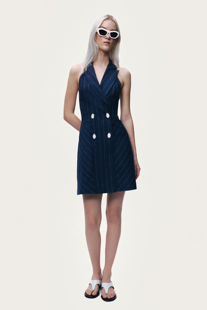 Double-Breasted Halter Neck Mini Dress