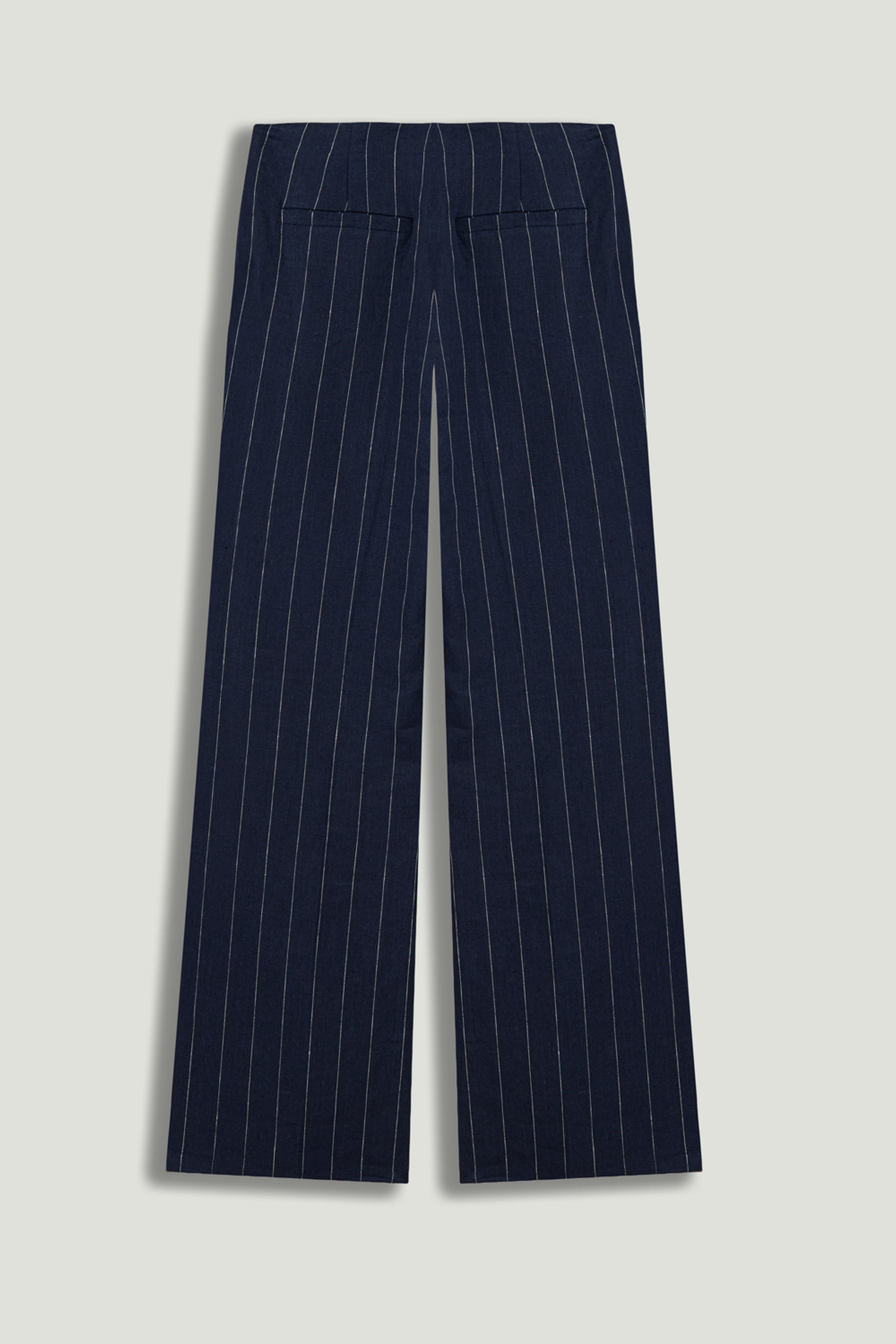 Navy Pinstripe Wide Leg Trousers