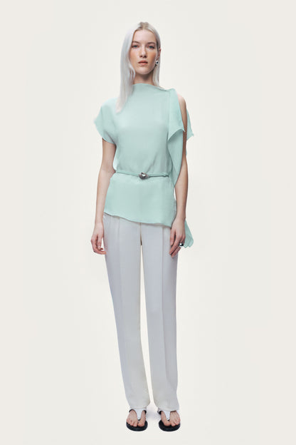 Belt Detail Asymmetric Blouse