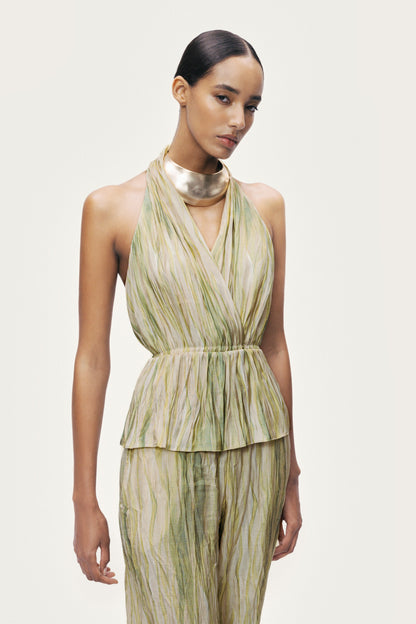 Green Abstract Print Straight Leg Trousers