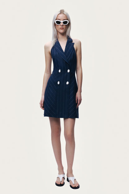Double-Breasted Halter Neck Mini Dress