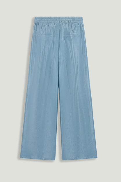 Blue Wide Leg Pleat Front Trousers