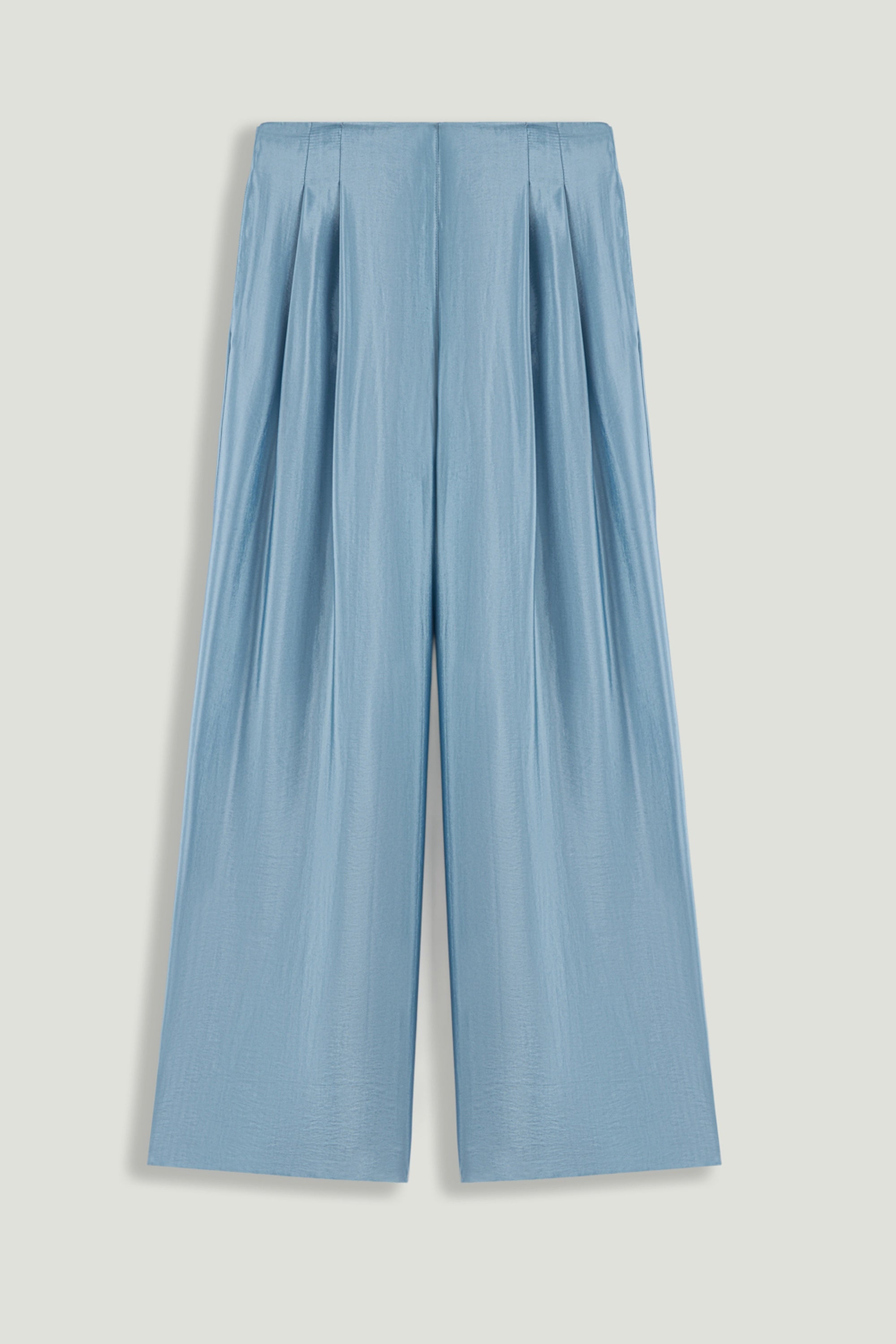 Blue Wide Leg Pleat Front Trousers