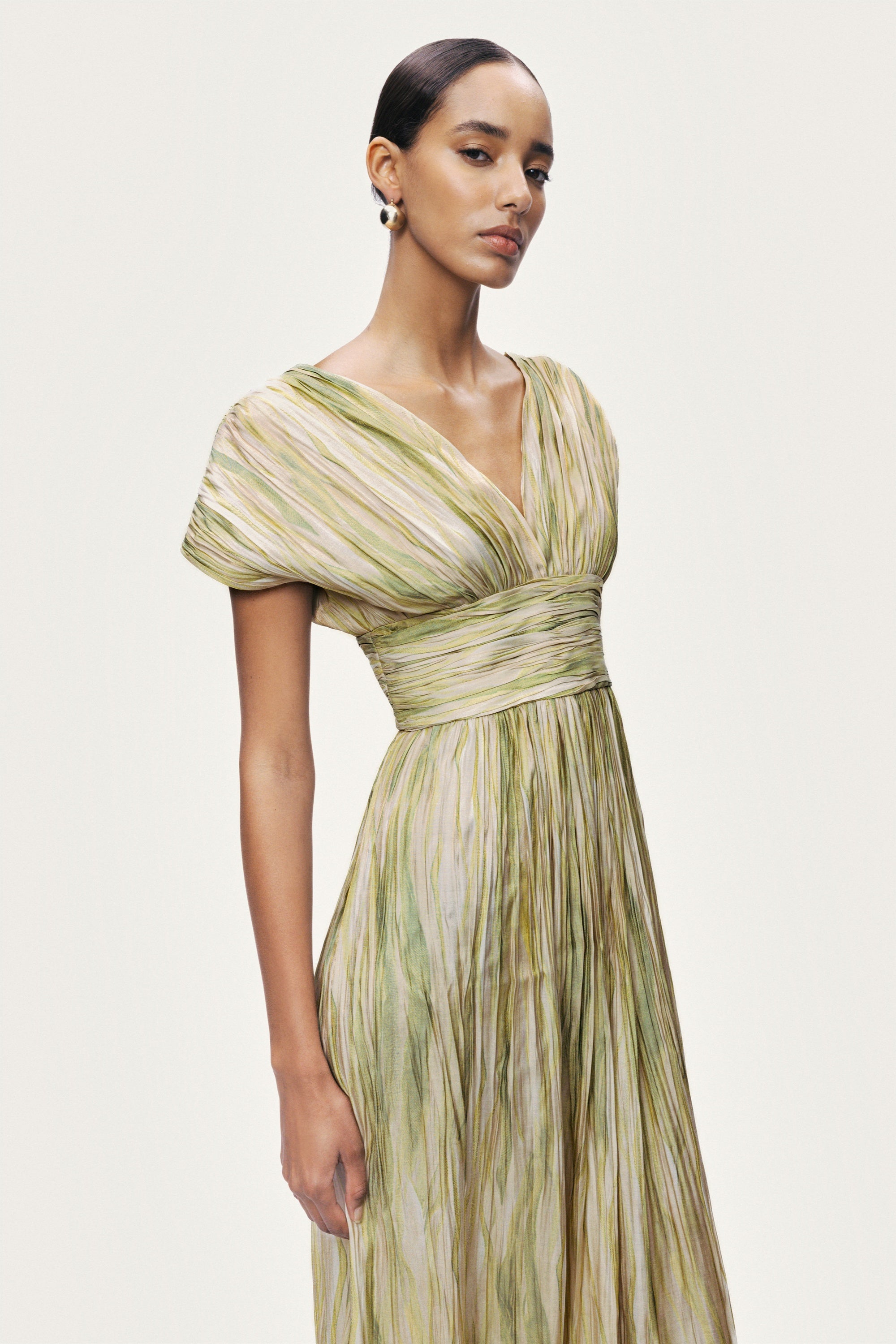 Printed V-Neck Midi Dress