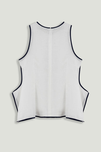 White Contrast Trim Peplum Top