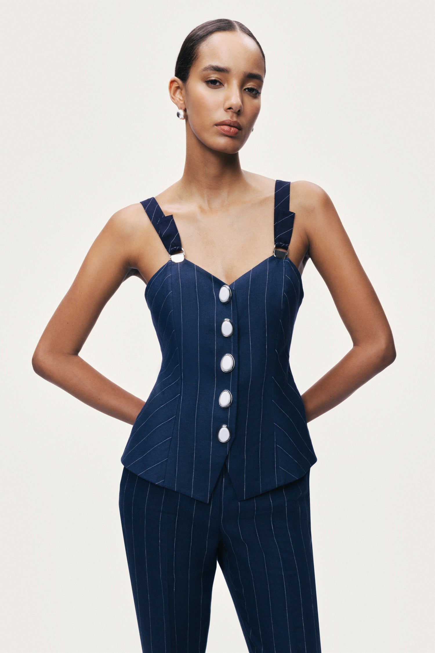 Navy Pinstripe Corset Bustier Top
