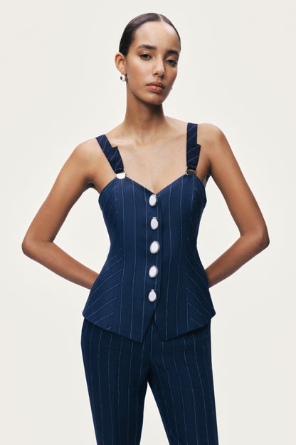 Navy Pinstripe Corset Bustier Top