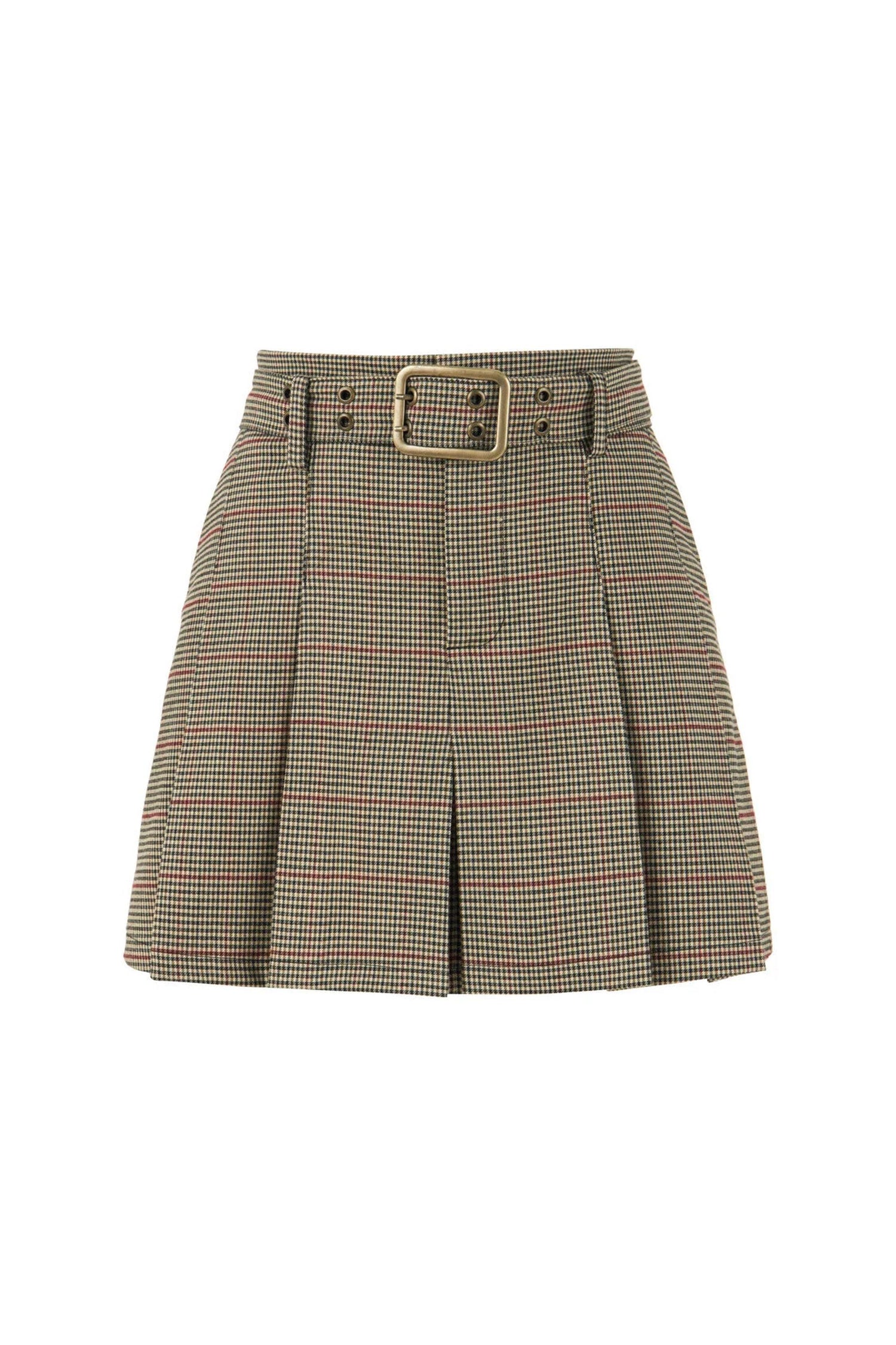 Belted Pleated Mini Skirt